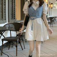 COD DSFGERTGYERE 【Spot Hot Sale】 Denim Sl Skirt Dress Suit Female 牛仔吊带裙子 连衣裙 套装 女 复古法式泡泡袖连衣裙两件套学生韩版显瘦Ccc765.my9.19