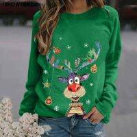 Womens Christmas Pullover Top 2023 Winter New Santa Claus Graphic Print Pullover Leisure Fashion O-neck Tops Cartoon Sweatshirt