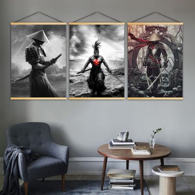 Home Decoration Wall Artwork Anime Japanese Samurai Painting Solid Wood Hanging Scrolls Canvas Print Modern Simple Picture Poste