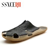 2021 Summer Genuine Leather Shoes Men Slippers Sandals Fashion Shoes Men Slides Outdoor Slippers Water Shoes Plus Size Slippers