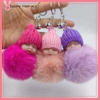 LUCKY HAIRACC 3PCS ตุ๊กตาผ้าพลัฌ พวงกุญแจทารกนอนหลับ 10สี ตุ๊กตาสำหรับเด็ก พวงกุญแจหมวกถัก ของใหม่ พวงกุญแจขนกระต่ายปลอม จี้ห้อยกระเป๋า