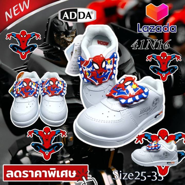 adda-รองเท้านักเรียน-เด็กผู้หญิง-ชาย-สีขาว-ลาย-spiderman-and-mickie-รุ่น-41n16bc-ไซส์-25-35