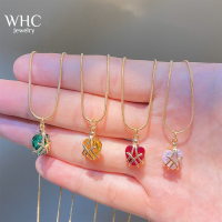 WHC Jewelry สร้อยคอจี้หัวใจคริสตัลธรรมชาติล่าสุดสำหรับผู้หญิงแฟชั่นโซ่กระดูกไหปลาร้าชุบทอง