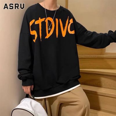 ASRV เสื้อกันหนาว ผช เสื้อกันหนาว ผู้ชาย สเวตเตอร์ชาย sweaters for men ผู้ชายขี้เกียจพิมพ์และขนแกะด้านบนบางรอบคอ Hoodie