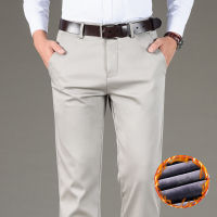 2021 New Mens Plus Cashmere Straight-leg Pants Fashion Casual Stretch Business Suits Male Winter Warm Fleece Trousers