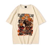 Demon Slayer T เสื้อสำหรับอนิเมะผู้ชายกราฟิก Tees Hip Hop Streetwear Kimetsu Neko Yaiba Rengoku Kyojuro ขนาดใหญ่เสื้อยืดท็อปแบบตัวสั้นS-5XL