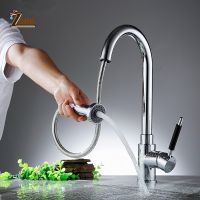 ZGRK Chrome Kitchen Sink Faucet Wash Basin Tap 360 Hot And Cold Water Mixer Pull Out Stand Mixer SLT102