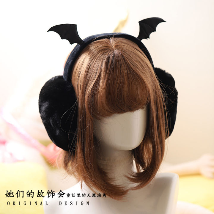 dark-girl-cute-plush-black-bat-wing-warm-earmuffs-gothic-womens-lolita-warmer-muff-ear-cover-lovely-fold-headband-accessories