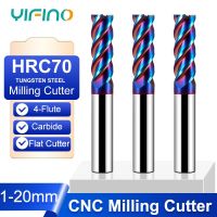 YIFINO HRC70 4-Flute Blue Nano Coating เครื่องตัดมิลลิ่งด้านล่างแบน CNC Maching Tungsten Steel Carbide Milling Cutters เครื่องมือ