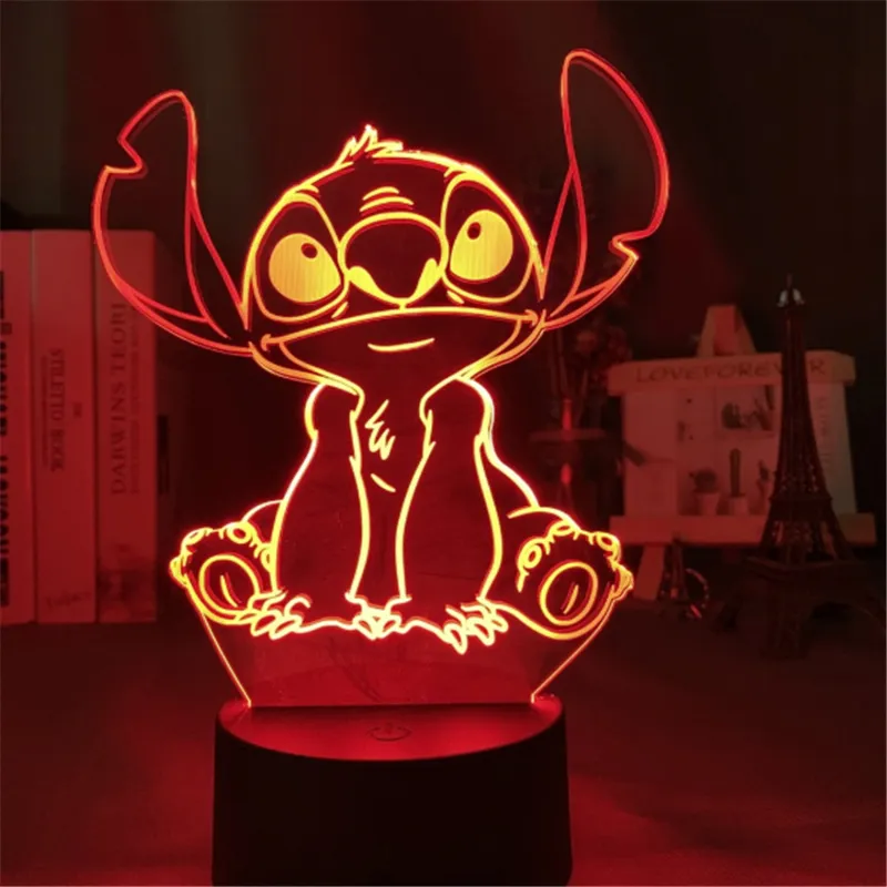 Cartoon Stitch 3d Night Light Led Table Lamp Acrylic Panel Usb Cable 7  Color Change Touch Base Lamp Home Decor Holiday Kids Gift