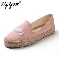 Dzym ฤดูร้อนอิตาลีปัก Bella CIAO จักรเย็บผ้าผ้าใบ espadrilles ผู้หญิงแฟลตชาวประมงรองเท้าป่านรองเท้าหนังนิ่มลินินโลฟเฟอร์