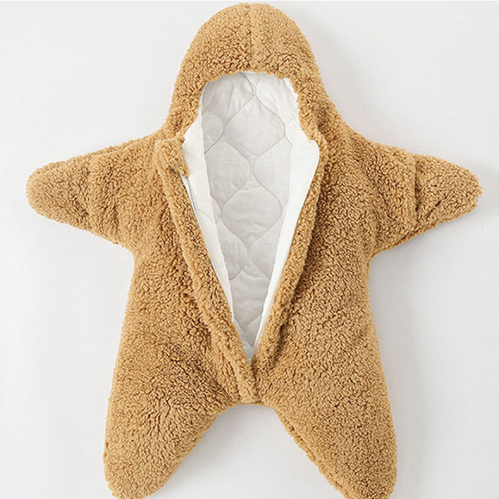 bm-ห่อผ้าห่มถือห่อตัวเด็กถุงนอนปลาดาวหนาอบอุ่นหนึ่งชิ้นทารกแรกเกิดดาวดวงใหญ่เตะฤดูใบไม้ร่วงและฤดูหนาว