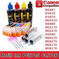 เข้ากันได้ ชุดตลับหมึกแบบรีฟิลได้ พร้อมชิป (PGI-725,CLI-726) สำหรับ Canon PIXMA IP4870 IP4970 IX6560 MG5170 MG5270 MG5370 MX886 MX897 พร้อมหมึก anitech Premium Ink 100ml 4 ขวด