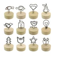 10pcs Place Card Holder Wooden Base Tree Star Gifts Shaped Iron Wire Picture Memo Note Photo Clips for Christmas Table Decor Clips Pins Tacks