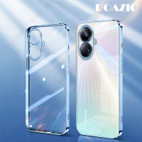 ROAZIC Realme 10 Pro +/10 Pro Plus/ 10 Pro 5G ปลอกซิลิโคนนิ่มโปร่งใสขอบกล่องโลหะชุบหรูหราโทรศัพท์กันกระแทกกรอบใส