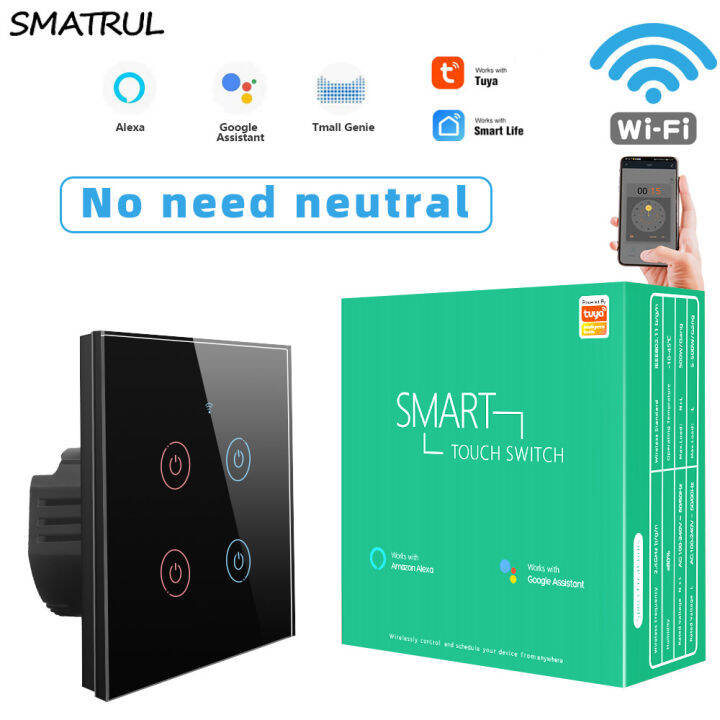 SMATRUL Tuya/Smart life Wifi Smart Switch No neutral required Wall