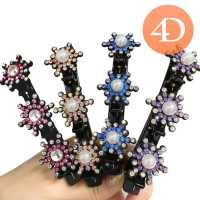 4Pcs Side Bangs Barrettes Glitter คริสตัลดอกไม้ Rhinestone คลิป Elegant Sparkly อะคริลิคกำมะหยี่กระเป๋าผู้หญิง Headdress