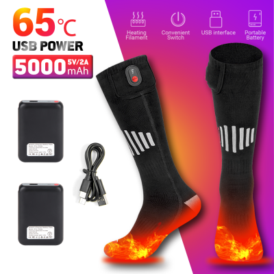 ถุงเท้าอุ่นไฟฟ้ากลางแจ้งฤดูหนาวความอบอุ่น5000มิลลิแอมป์ชั่วโมง USB ชาร์จ65 ℃ ถุงเท้าความร้อนรองเท้าอุ่นสโนว์โมบิลเล่นสกีถุงเท้า