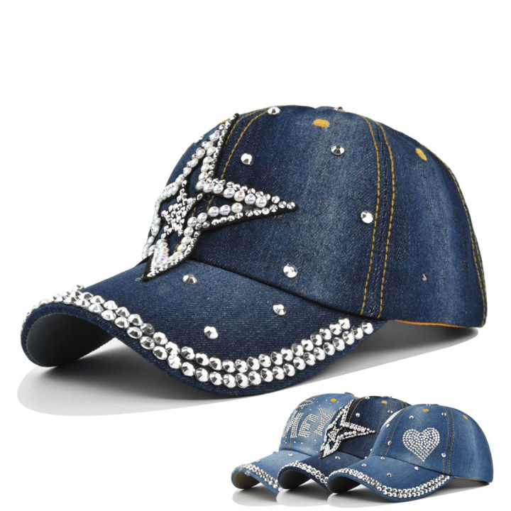 หมวกแก๊ปเบสบอลเบสบอลกลางแจ้งสำหรับผู้หญิงและผู้ชายประดับพลอยเทียมแนวสปอร์ตสำหรับผู้ใหญ่