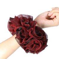 STRAWBER ชุดคลุมศีรษะ ขนาดใหญ่ scrunchies ศิลปะผ้าศิลปะ อีลาสติก แหวนผมผ้ากำมะหยี่เงายืดหยุ่น ที่มีคุณภาพสูง กำมะหยี่สีทอง เชือกมัดผมหางม้าแวววาว ผมเส้นผม