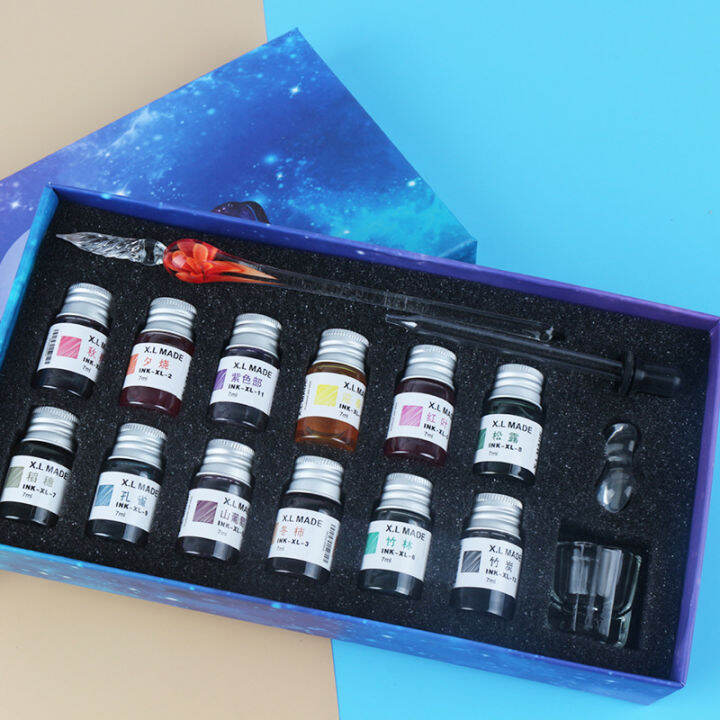 highergo-16pcsbox-3d-flower-glass-pen-ink-set-crystal-dip-pen-calligraphy-kits-for-gift-writing-drawing-signature-art-supplies