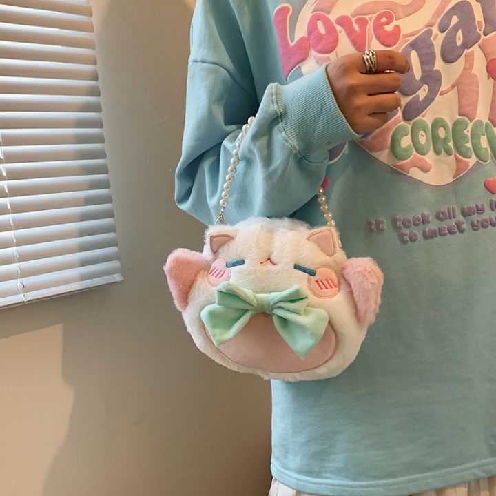 smilewil-น่ารัก-น้องแมว-โบว์-กระเป๋าสะพายข้างตุ๊กตา-กระเป๋ามุก-ของขวัญวันเกิด-สีชมพู-girly