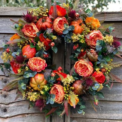 new product simulation plant decoration wreath autumn pumpkin rattan wreath door hanging Thanksgiving vestibule ornaments