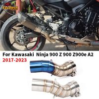 สลิปบนสำหรับรถจักรยานยนต์คาวาซากิ Z900 A2 Z900e 2017-2023ตัวเก็บเสียงท่อไอเสียหนี Moto ดัดแปลงท่อเชื่อมกลางกลางสแตนเลส