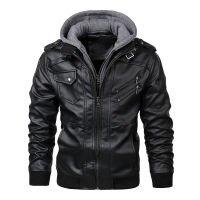 2021 Autumn Winter Mens Motorcycle Leather Jacket Windbreaker Hooded Jackets Male Outwear Warm Biker PU Jackets EU Size 3XL