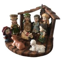 Christmas Nativity Figurines 10pcs Resin Jesus Birth Scene Sculptures Statue Indoor Set With Stable And Light String Christmas Decors For Bedroom Desktop Bookshelf Living Room TV Stand ordinary