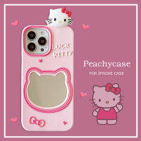 สวัสดีแมว Hello Kitty ที่น่ารักพร้อมเคสโทรศัพท์กระจกเครื่องสำอางเข้ากันได้กับ iPhone 14 13 12 Pro Max 11 14Promax เคสโทรศัพท์ซิลิโคนเคสป้องกันการตก