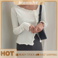 hanshi [2023 new HOT FASHION] lazlook เสื้อถักแบบแยกขอบสำหรับผู้หญิงเสื้อถักแบบไม่สม่ำเสมอ