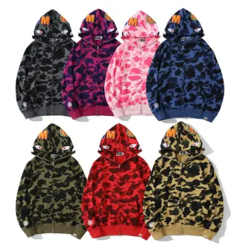 Buy Bape Hoodie 3D Printed Fashion Hip Hop Shark Ape Camo Print Cotton Red  Sweater Casual Loose Zip Casual Dark Purple Jackets For Men And Women at