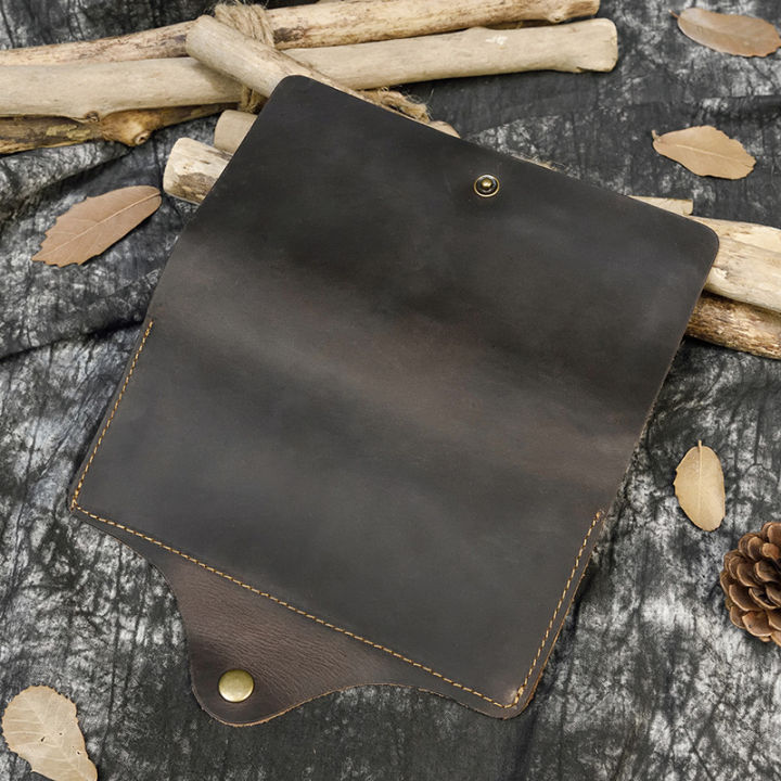 mens-crazy-horse-leather-long-wallet-brown-real-leather-trifold-clutch-snap-purse-hasp-purse-with-phone-pocket-and-coin-pocket