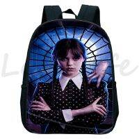 Wednesday Addams กระเป๋าเป้สะพายหลังเด็ก กระเป๋าโรงเรียนอนุบาล Nevermore Academy กระเป๋านักเรียน Rucksack เด็กชายหญิง Bagpack 12 นิ้ว