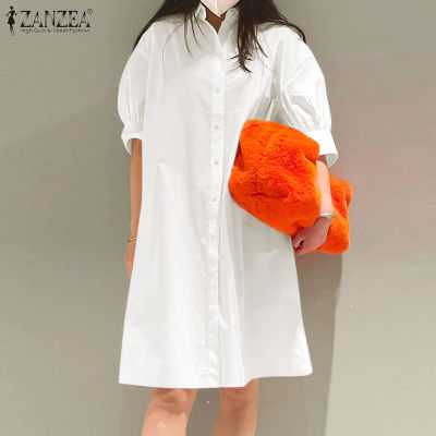 (สินค้ามาใหม่)(จัดส่งฟรี)Fancystyle ZANZEA เสื้อแขนพัฟสไตล์เกาหลีของผู้หญิงชุดเดรสลำลองติดกระดุม #10