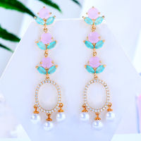 Soramoore Vintage Sweet Pink Opal Pearls Earrings For Women Punk CZ Dangle Drop Earrings 2022 Trend Set of Earrings Jewelry