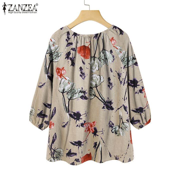 จัดส่งฟรี-fancystyle-zanzea-เสื้อย้อนยุคแขน3-4สำหรับผู้หญิง-เสื้อพิมพ์ลายย้อนยุคเสื้อทรงหลวมเสื้อเชิ้ตเสื้อคู่มือการใช้งาน