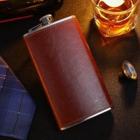 GENNISSY 12oz Hip Flask 18/8 Stainless Steel Portable Stainless Steel Flasks Flagon Whiskey Wine Pot Leather Cover Bottle Funnel