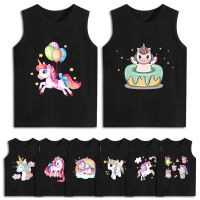 PonysTank Top Girls Boys เสื้อยืดแขนกุดเด็กถังแฟชั่นการ์ตูนพิมพ์5748ชนิดสีดำด้านบน Anime