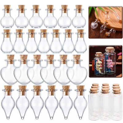 5-10Pcs Mini Glass Bottles Flasks With Cork Stoppers Transparent Wishing Gifts Healing Lucky Drifting Empty Tiny Jars Decoration