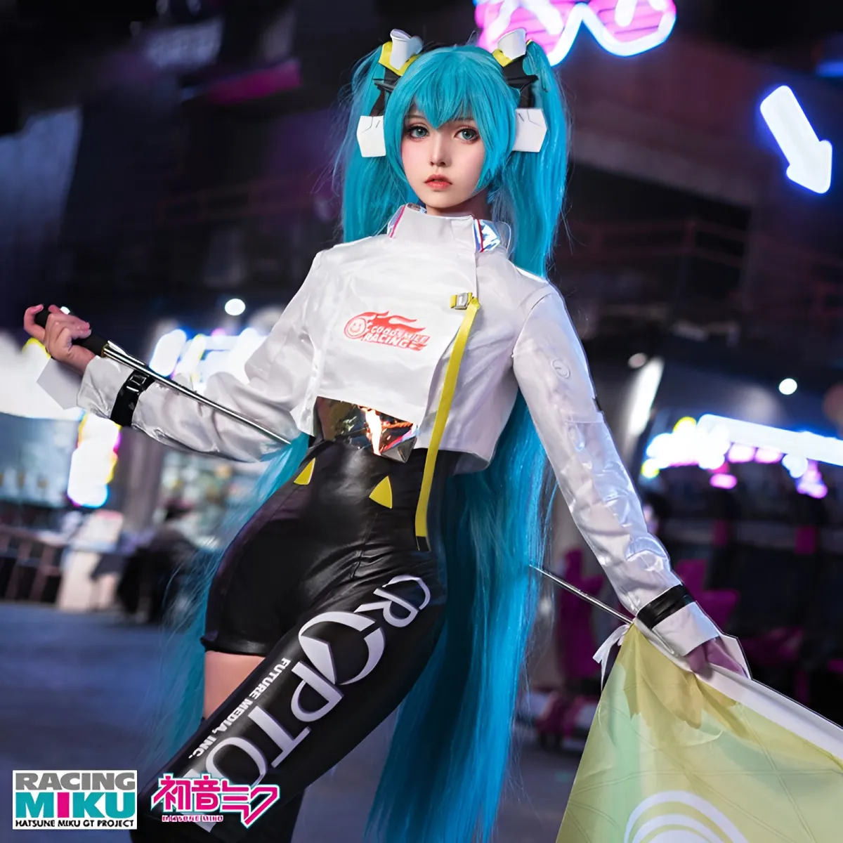 Hatsune Miku Cosplay Costume Racing Suit Wig Set Women Halloween Jacket  Bodysuit 