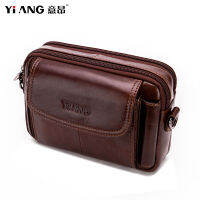 High Quality YIANG Brand Genuine Leather Cowhide Mens Belt Bags Fanny Waist Packs For Men Small Shoulder Messenger Bags For Male Casual Cross Body Bags Multi-pocket Mobile Phone Pouch Money Pocket Multi-function Vintage Wax Cowhide Large Capacity