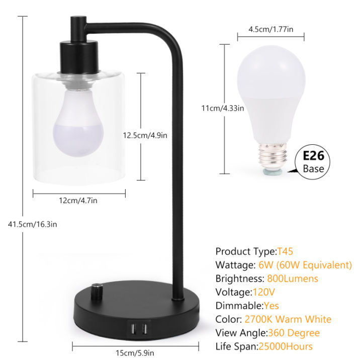 ชุดโคมไฟข้างเตียง-2-ชิ้นโคมไฟข้างเตียงแบบสัมผัสพร้อมพอร์ตชาร์จ-usb-a-c-ห้องนอนโคมไฟข้างเตียงแบบสัมผัสโคมไฟตั้งโต๊ะกระจกและฐานโลหะสัมผัสโคมไฟข้างเตียงสีดำ
