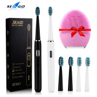 Seago Sonic แปรงสีฟันไฟฟ้าชาร์จ SG-551 เปลี่ยนหัวแปรง 4 โหมด Onekey ใช้งาน Sonic สั่นกันน้ำแปรงทำความสะอาด-ygdds