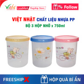 [3 hộp nhựa] Việt Nhật có nắp, đựng thực phẩm, chất liệu nhựa PP an toàn cho người sử dụng. Dung tích hộp 400ml, 750ml, 1000ml