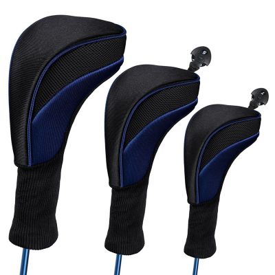 3Pcs Golf Club Caps, Wooden Clubs and Interchangeable 1/3/5 Cap Protective Sleeves Nylon Durable in Use -Blue