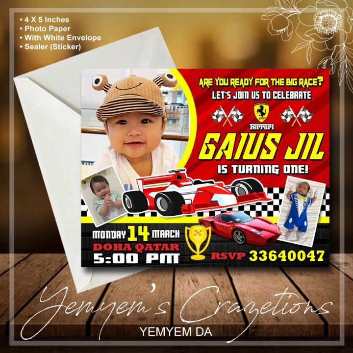 New 2023 078 CAR RACE FERRARI BAPTISM CHRISTENING BIRTHDAY INVITATIONS ...