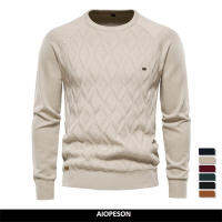 AIOPESON Argyle พื้นฐานผู้ชายเสื้อกันหนาวสีทึบ O-คอแขนยาวถักชายเสื้อสวมหัวแฟชั่นฤดูหนาวใหม่เสื้อกันหนาวที่อบอุ่นสำหรับผู้ชาย