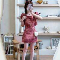 Hubble-Bubble Sleeve Square Opening New Coat Suits Summer High Waist Skirts Small Sweet Wind Two-Piece Women